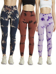 3pcs Tie Dye Yoga Pants High Stretch Leggings