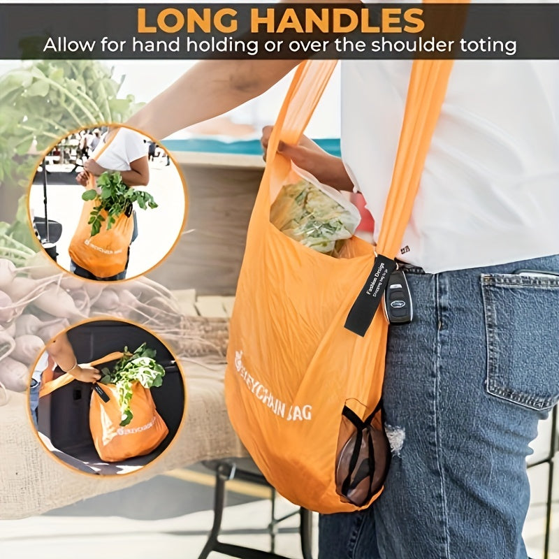 Reusable Shopping Bags with Storage Case and Carabiner - Foldable Lightweight