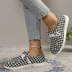 Women's Houndstooth Canvas Shoes Slip On Casual Flat Sneakers