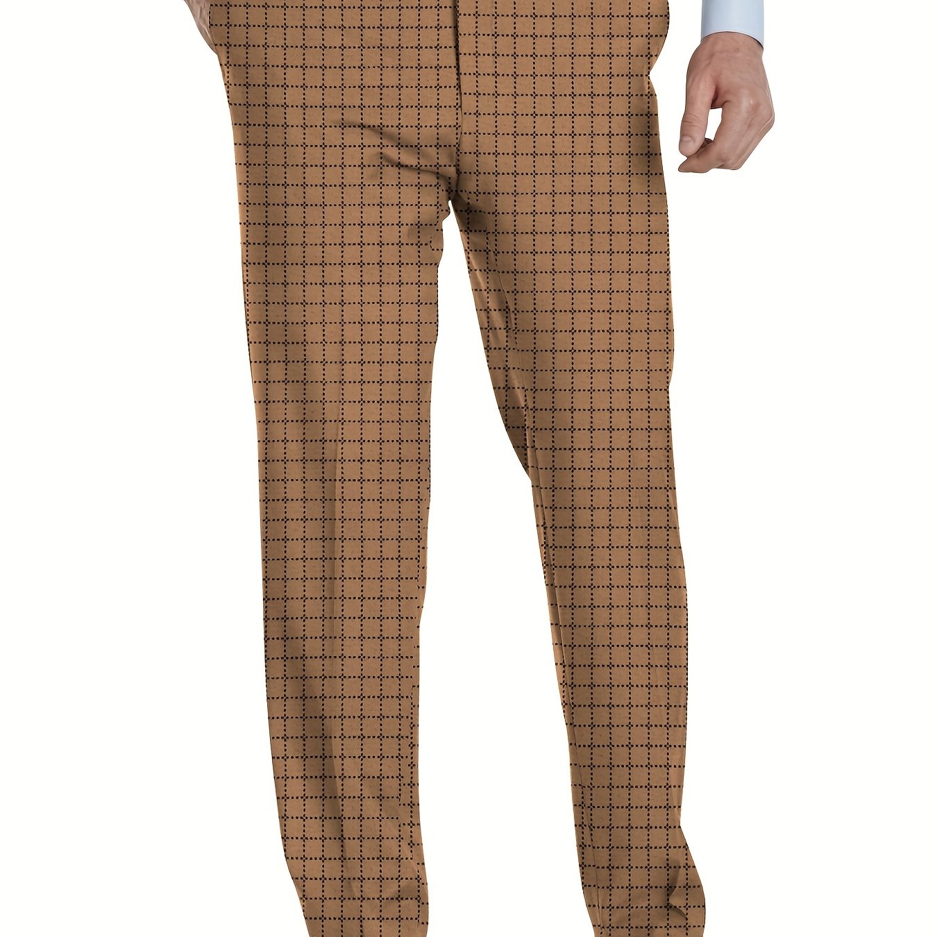 Men's Plaid Print Cotton Trousers Business Casual Suit Pants