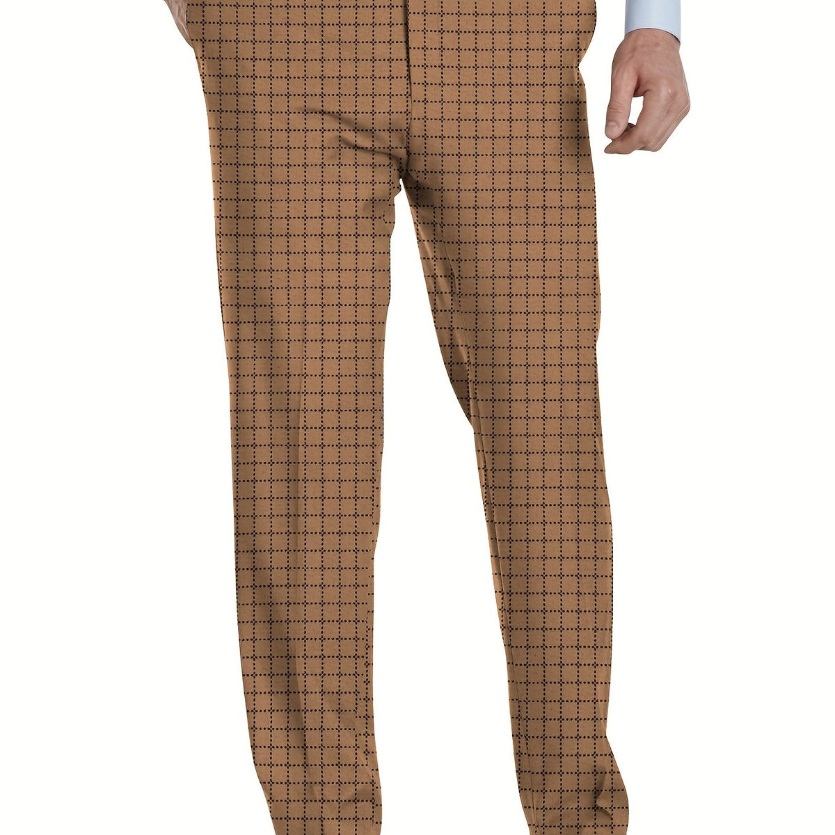Men's Plaid Print Cotton Trousers Business Casual Suit Pants