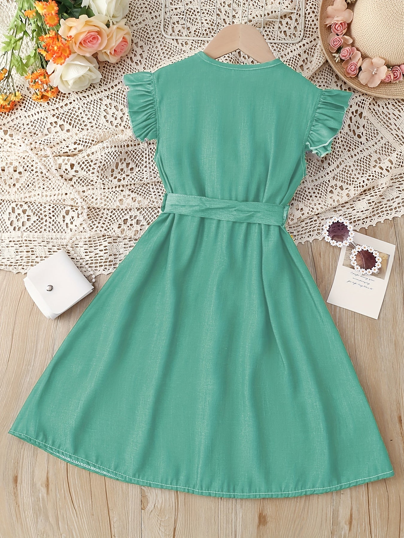 Toddler Girls Butterfly Sleeves Belted Dress