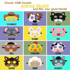 12pcs Felt Farm Animal Masks Assorted Barnyard Animal Designs