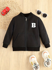 Boys Letter Graphic Varsity Jacket Long Sleeve Baseball Collar