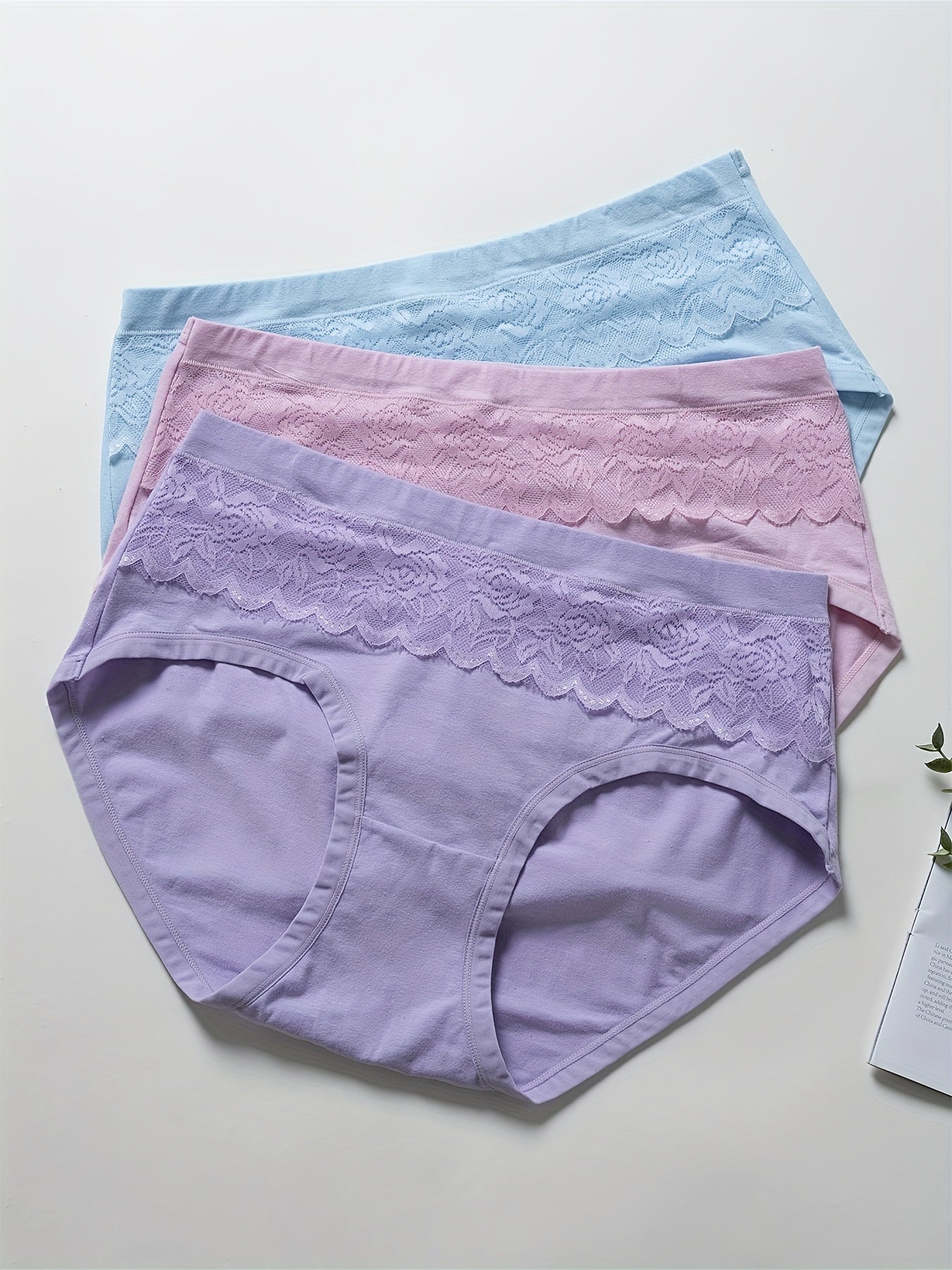 3 Pack Plus Size Lace High Waist Panties Set