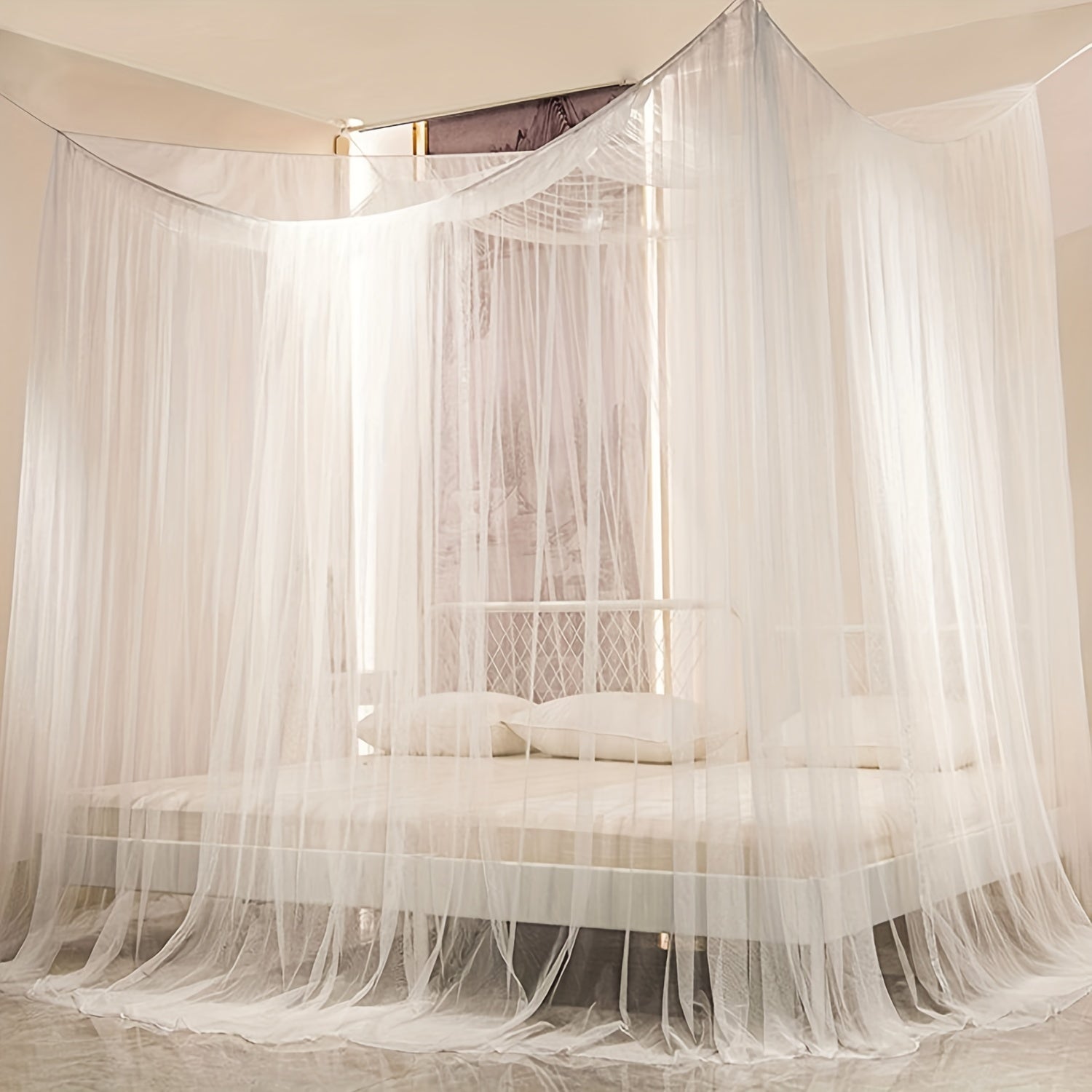 Large Mosquito Net Four Corner Bed Canopy for Bedroom Guest Room Dorm Room