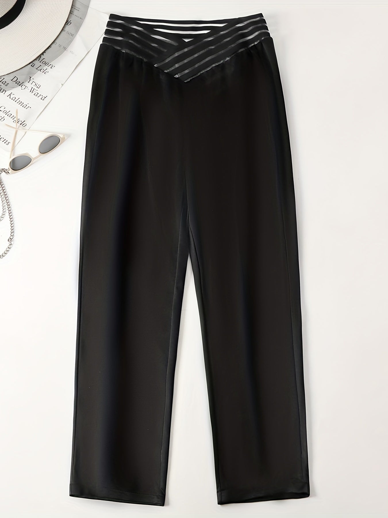 Women's Plus Solid Mesh High Rise Stretch Straight Leg Trousers