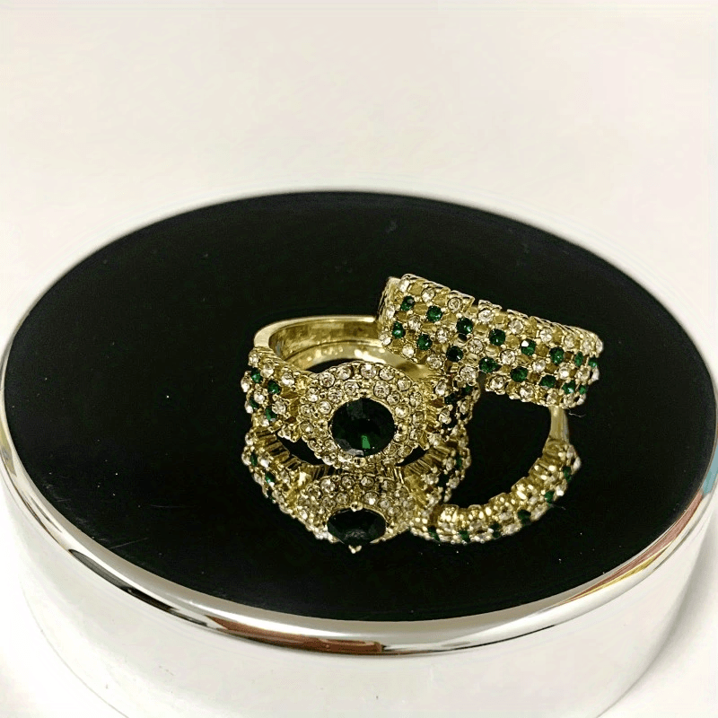 Men's Wedding Engagement Golden & Faux Diamond Emerald Ring Jewelry Set