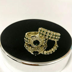 Men's Wedding Engagement Golden & Faux Diamond Emerald Ring Jewelry Set