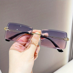 Rectangular Sunglasses for Men Frameless Cut Edge Retro Y2K Party