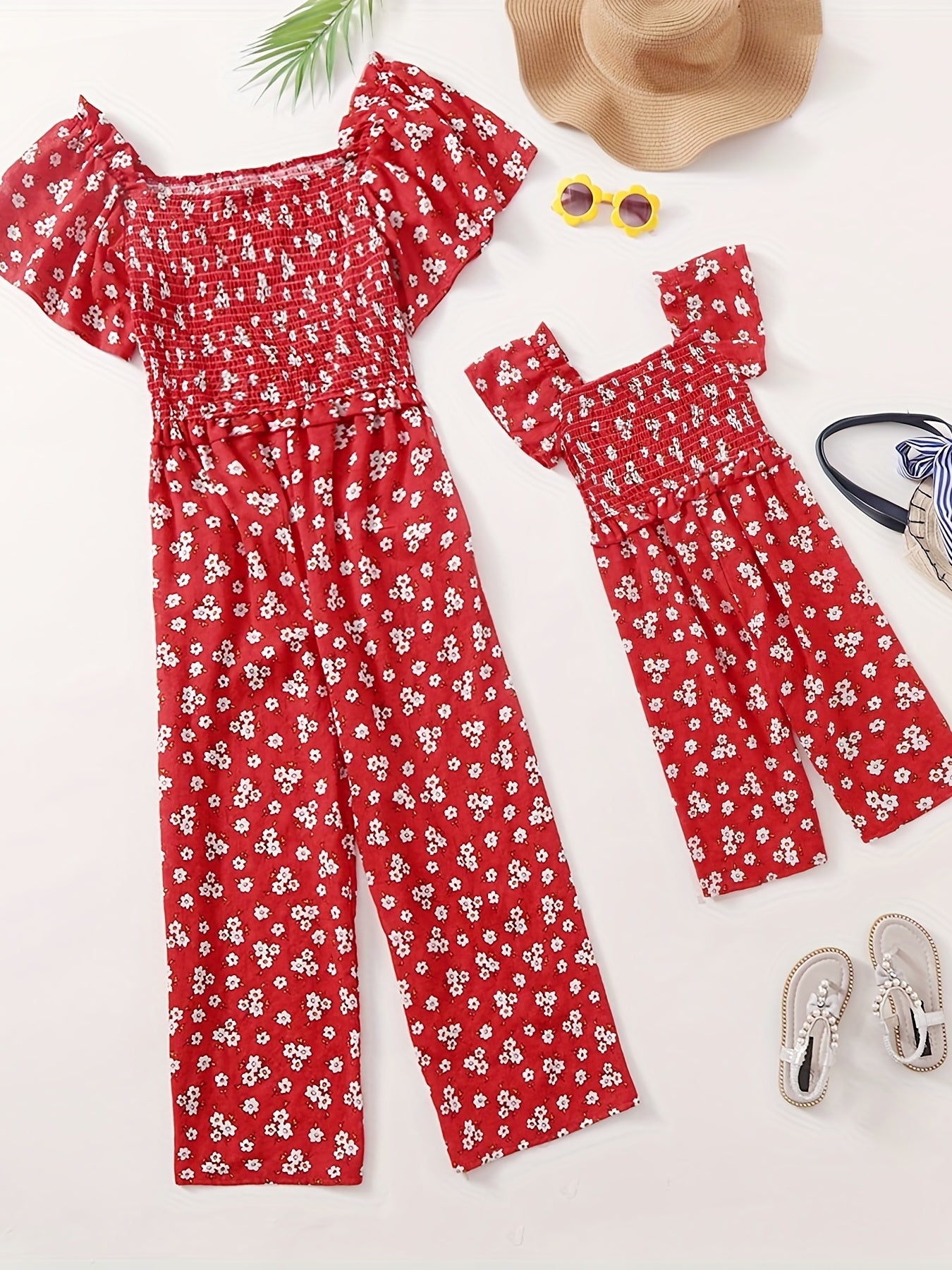 Summer Floral Ruffle Sleeve Baby Girl's Jumpsuit & Woman's Bodysuit