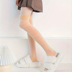 Plush Lined Socks Women's Comfy & Warm Solid Stockings