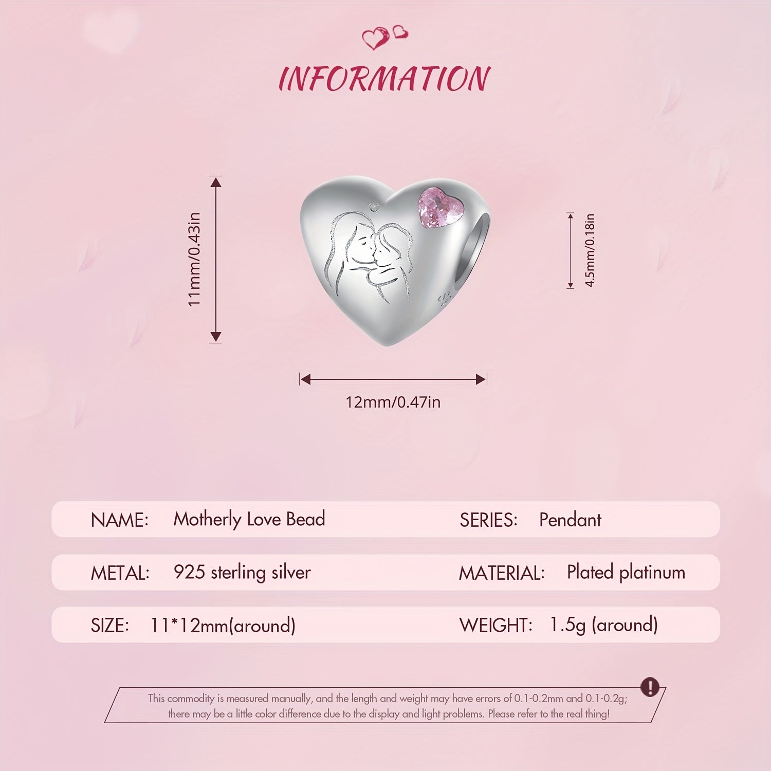 925 Silver Mother Daughter Kissing Pink Heart Bracelet Charm
