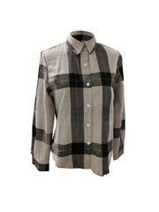  Plaid Print Button Up Long Sleeve Blouse