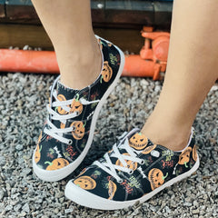 Women's Pumpkin Printed Flat Canvas Shoes Lightweight Halloween Comfy Shoes