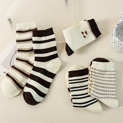 5 Pairs Striped Print Socks Mid Tube Women's Stockings