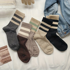 5 Pairs Striped Crew Socks Soft & Comfy Women's Stockings