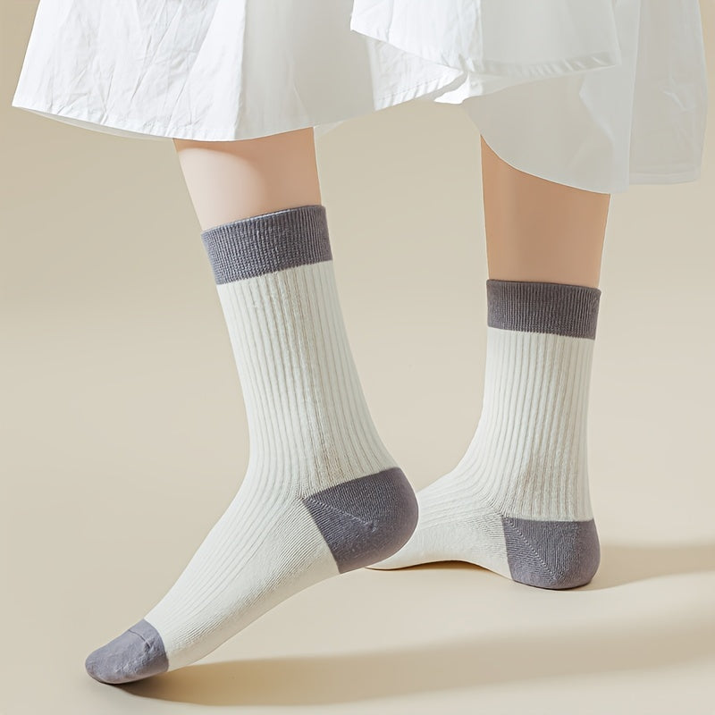 5 Pairs Striped Crew Socks Breathable Mid Tube Stockings