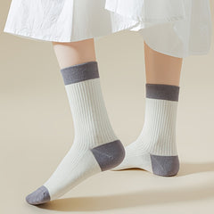 5 Pairs Striped Crew Socks Breathable Mid Tube Stockings