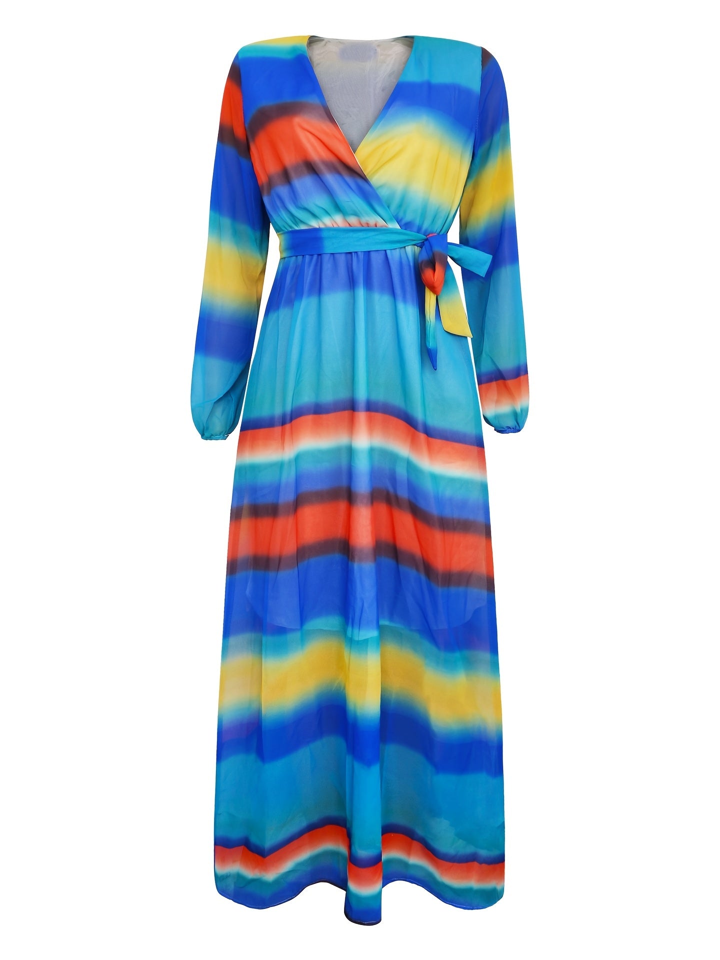  Colorblock Maxi Dress With Belt