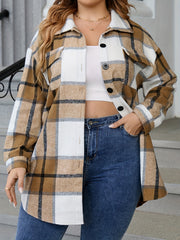  Plaid Print Button Up Tunic Shirt Top