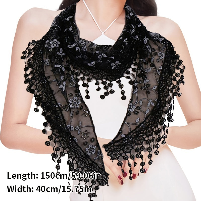 Women's Triangle Scarf With Tassel Lace Shawl