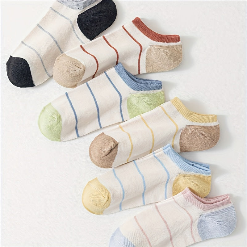 6 Pairs Soft Striped Crew Ankle Socks Women's Stockings