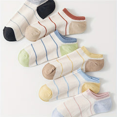 6 Pairs Soft Striped Crew Ankle Socks Women's Stockings