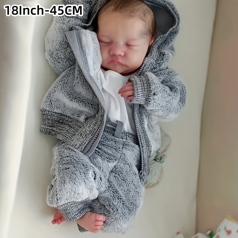 Adorable 45 Sleeping Reborn Boy Doll Full Body Soft Vinyl Material Waterproof Re
