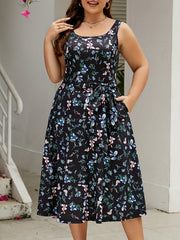Plus Size Ditsy Print Belted Dress With Belt