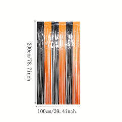 Halloween Foil Fringe Curtain & Orange Tinsel Decoration 100x200cm