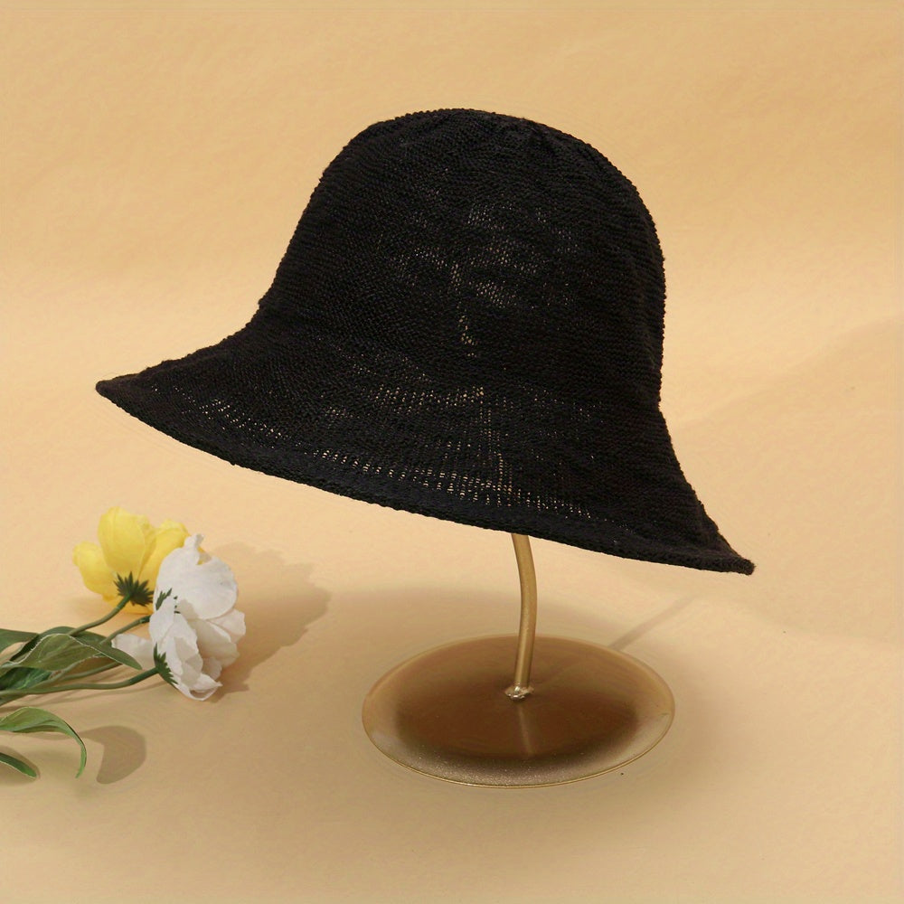 Hollow Crochet Casual Sun Hat Breathable Solid Bucket Hat Lightweight Travel