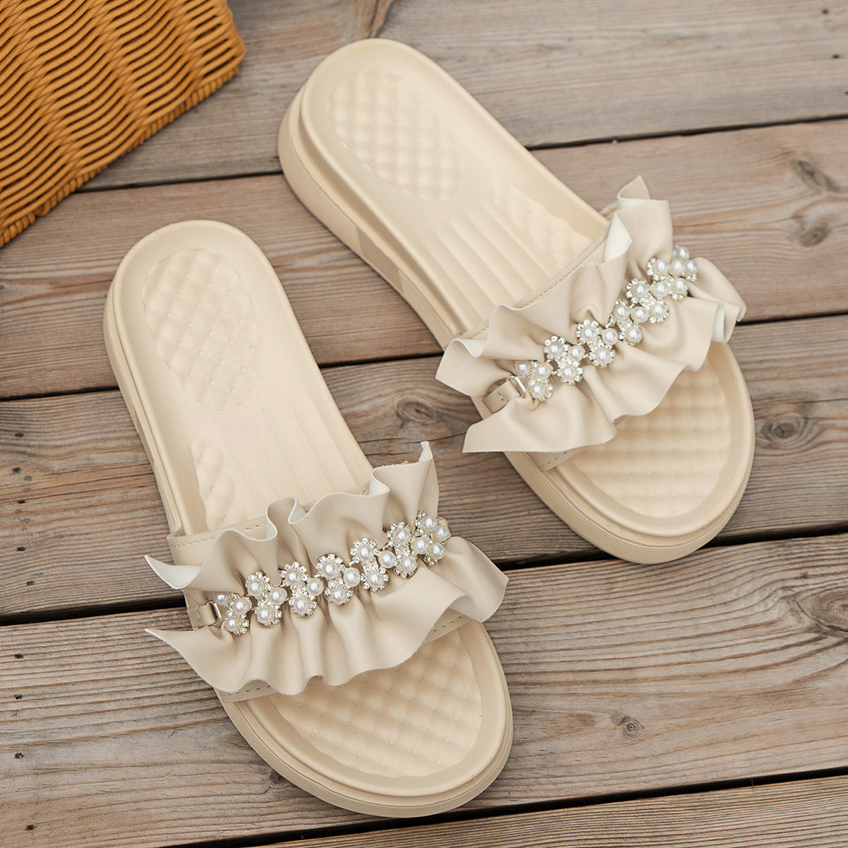 Women's Faux Pearl Platform Sandals Comfortable Slip On Summer Shoes