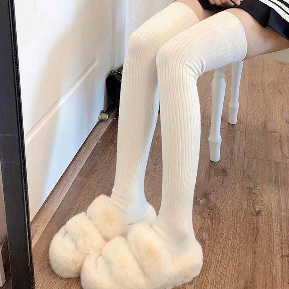 Ribbed Thigh High Socks Comfy Over The Knee Stockings
