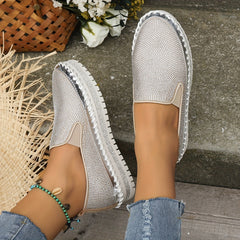 Women's Rhinestone Platform Loafers Slip On Shoes