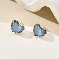 Heart Shape Stud Earrings Synthetic Gems Minimalist Style 14K Plated Gift