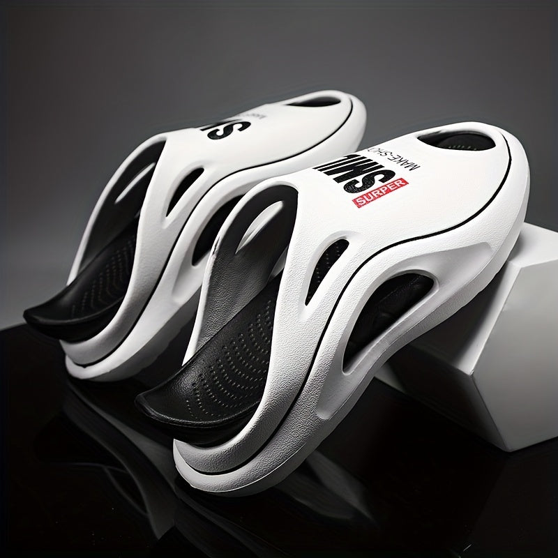 Men's Letter Print Non Slip Platform Slides