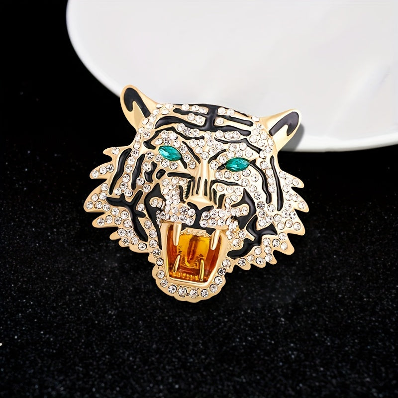 Rhinestone Tiger Head Brooch Men's Party Casual Gift