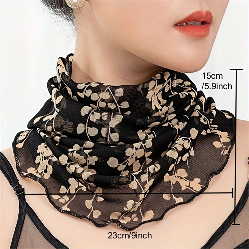 Leopard Ruffle Neck Scarf Thin Vintage Print Gauze Infinity Scarf Women
