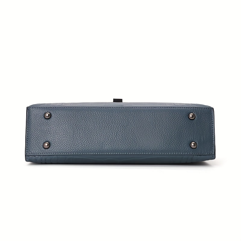 Crocodile Embossed Leather Handbag: Convertible Shoulder & Handbag