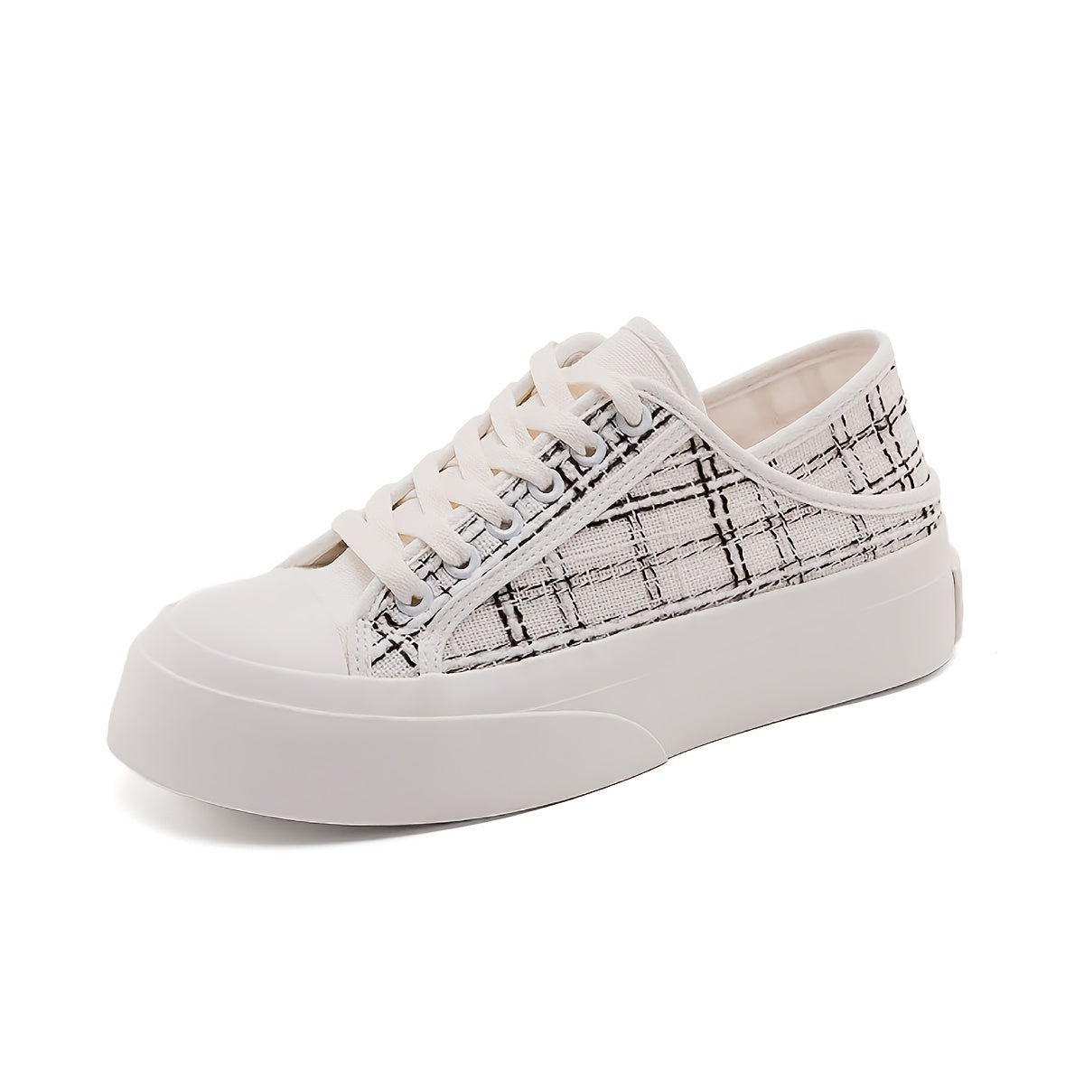 Canvas Platform Sneakers Plaid Lace Up Shoes Women's Footwear