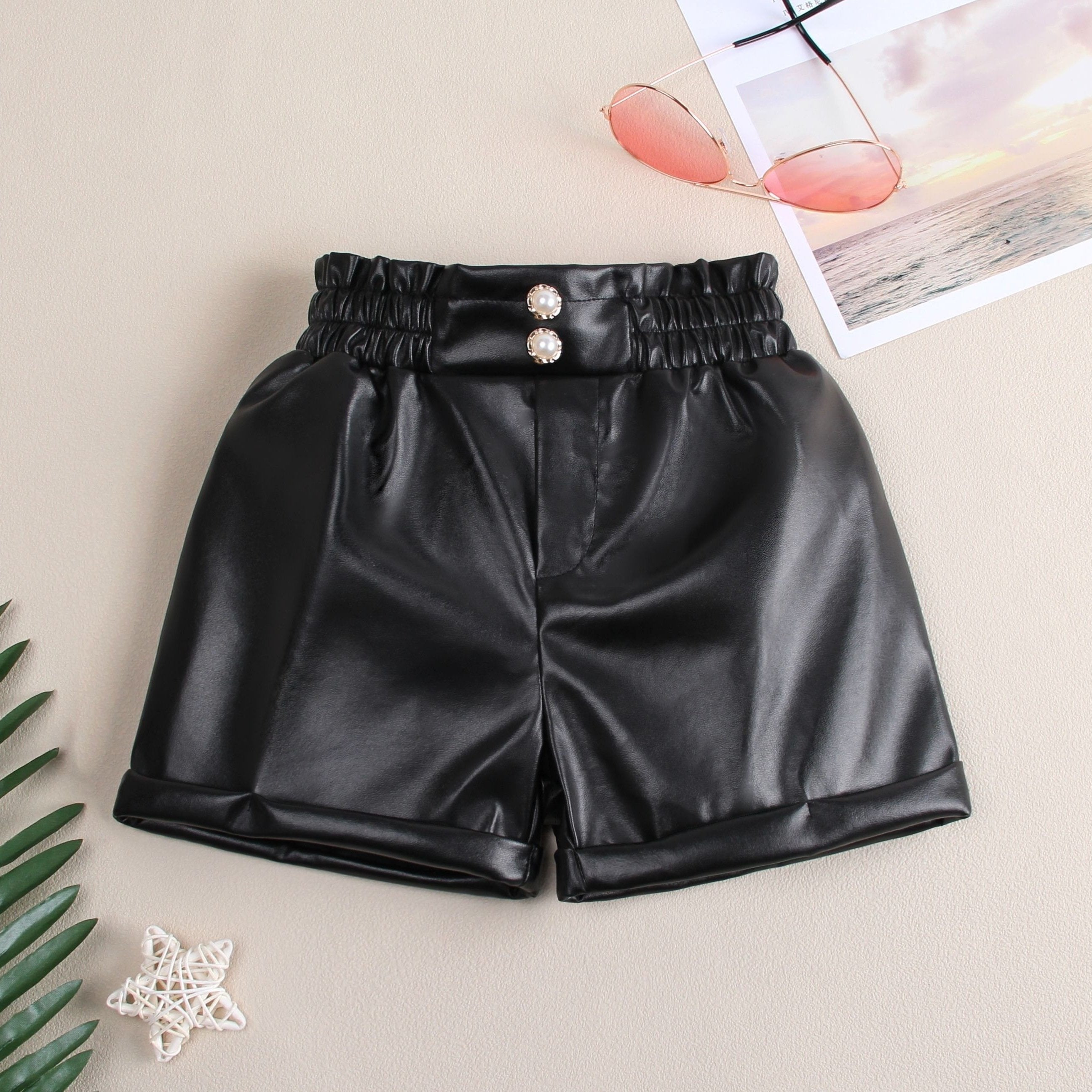 Girls PU Leather Shorts Comfortable Casual Pants For Kids