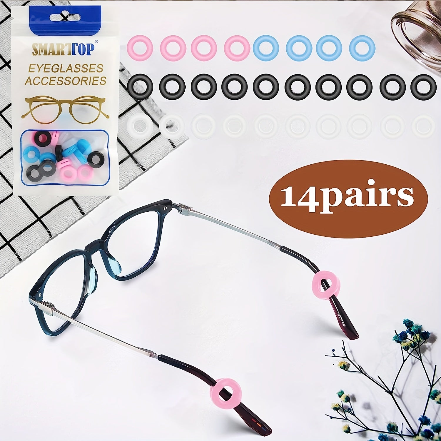 14 Pairs Silicone Eyeglass Ear Grips Anti-Slip Comfort Clear Pink