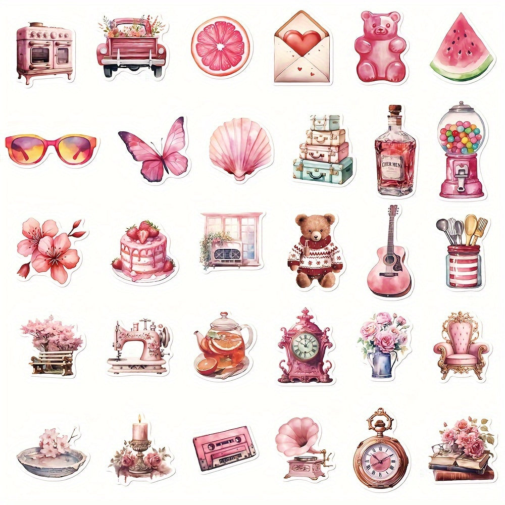 60pcs Pink Graffiti Stickers for Laptop Helmets Desktop Wat