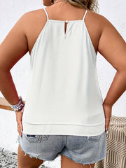  Casual Cami Top Solid Keyhole Back Slight Stretch Cami