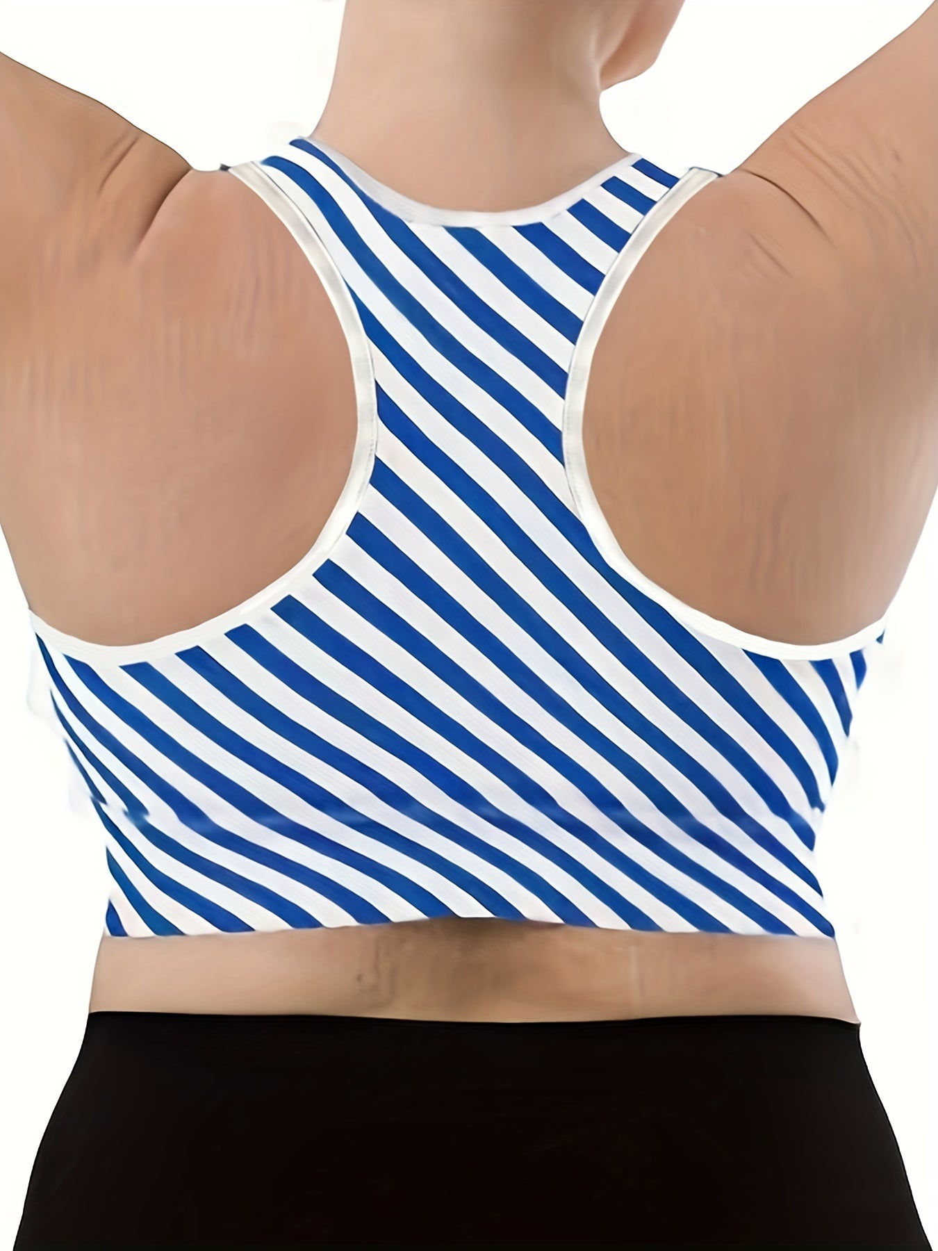  Women's Sports Bra Striped Racer Back Medium Stretch