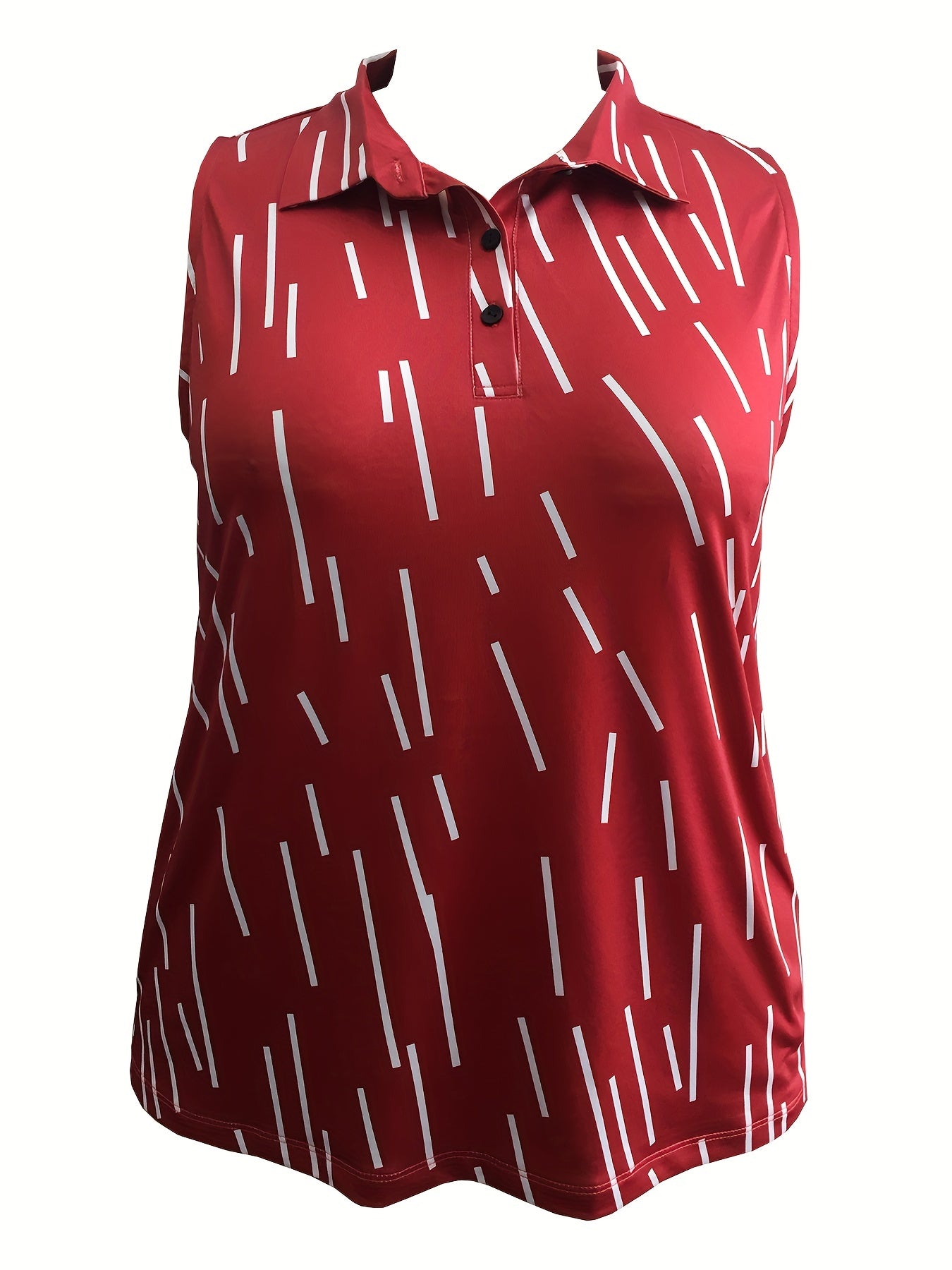  Women's Stripe Print Polo Neck Sports Top