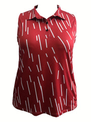  Women's Stripe Print Polo Neck Sports Top
