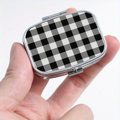 Compact Plaid Pill Organizer Metal Case, Ideal for Travel & Jewelry Storage
