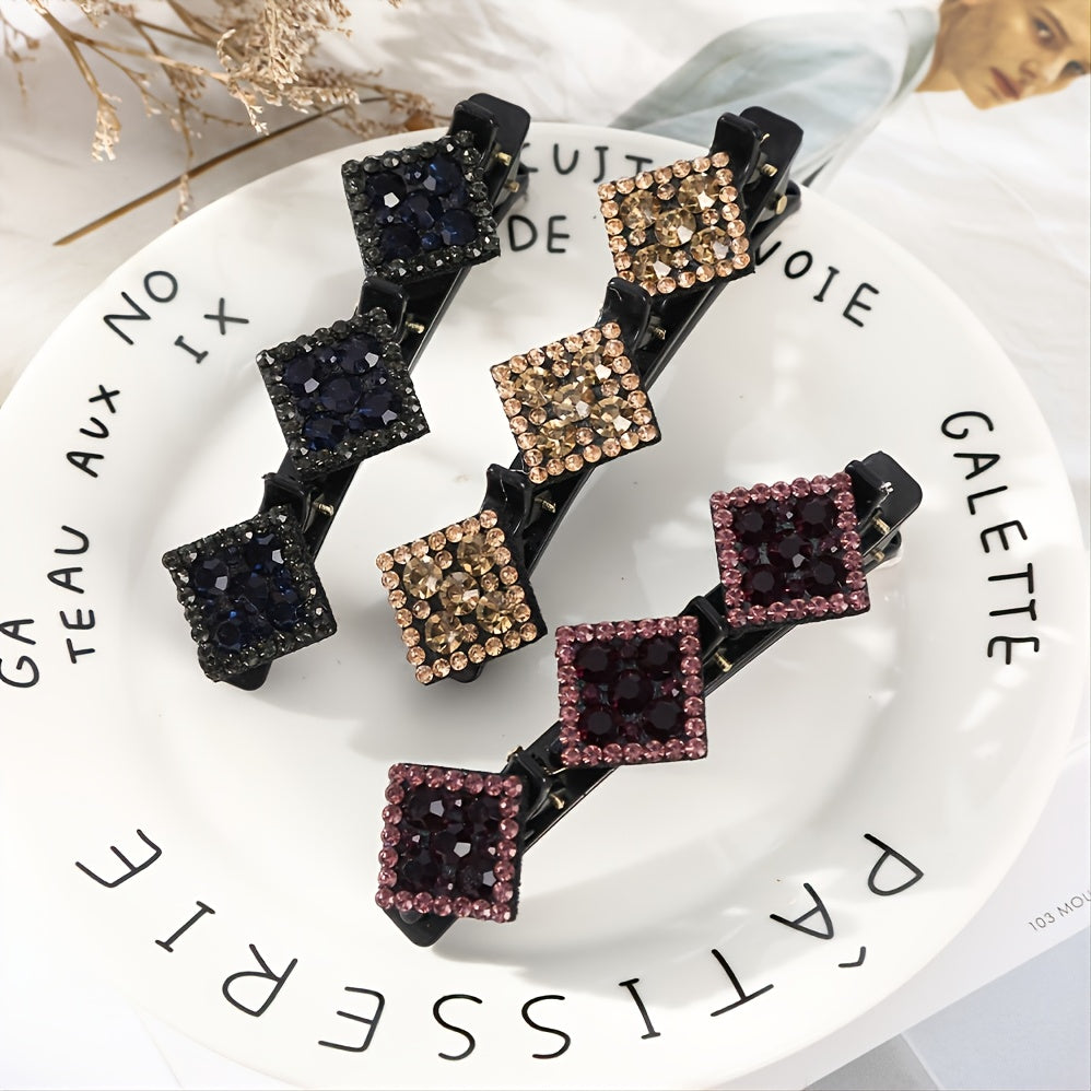 Crystal Stone Braided Hair Clips Rhinestone Barrettes Non slip Keeps Styling